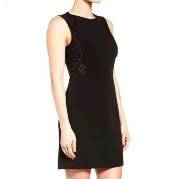 Michael Kors Black Studded Mesh Panel Sheath Dress 8 - Picture 1 of 6